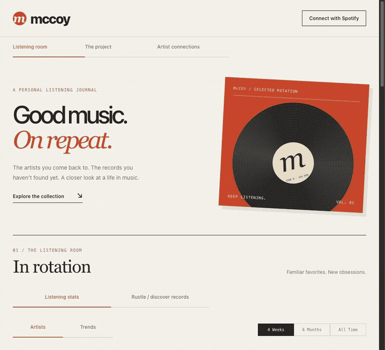 McCoy: Spotify Listening Dashboard application preview